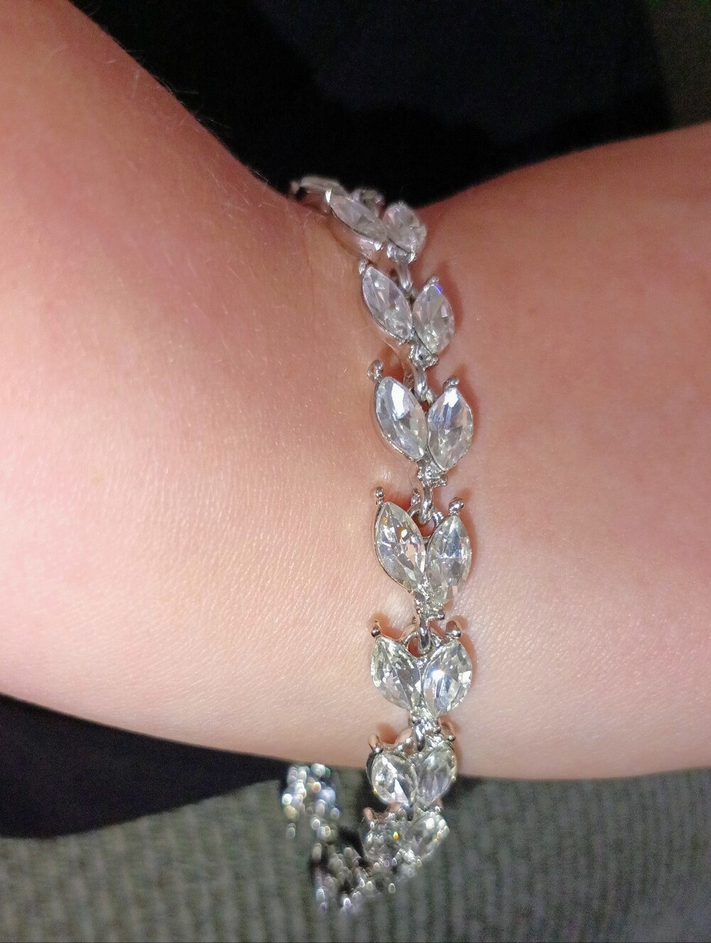 Silver Tone Marquise Crystal Bracelet 9” Bridal Prom Statement